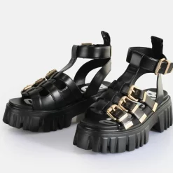 Discount BUFFALO Lion Teeth Sandales A Plateforme Veganes Noir