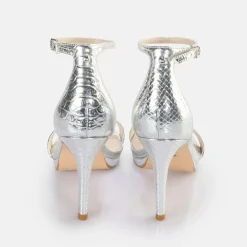 Sale BUFFALO Monroe 2 Sandales A Talon Vegan Serpent Argent Silver/Snake