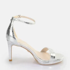 Sale BUFFALO Monroe 2 Sandales A Talon Vegan Serpent Argent Silver/Snake