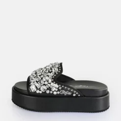 Cheap BUFFALO Noah Glam Slide Sandales A Plateforme Veganes Noir