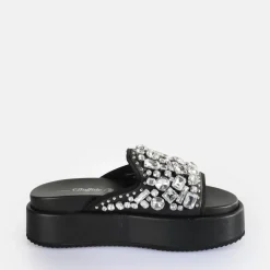 Cheap BUFFALO Noah Glam Slide Sandales A Plateforme Veganes Noir