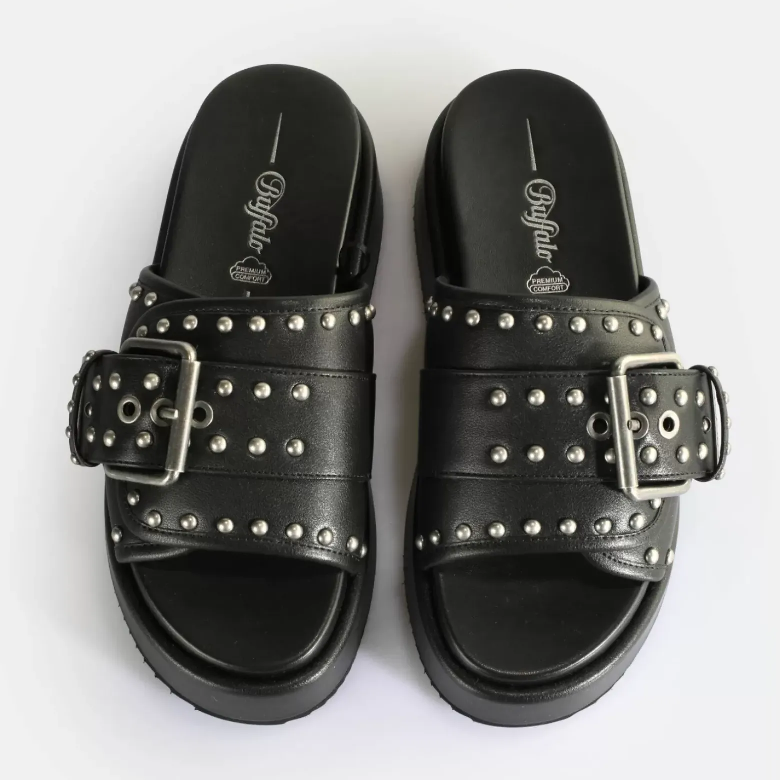 Best BUFFALO Noah Rock Slide Sandales A Plateforme Veganes Noir