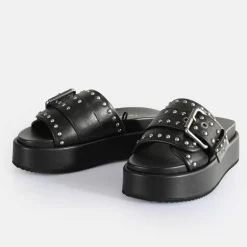 Best BUFFALO Noah Rock Slide Sandales A Plateforme Veganes Noir