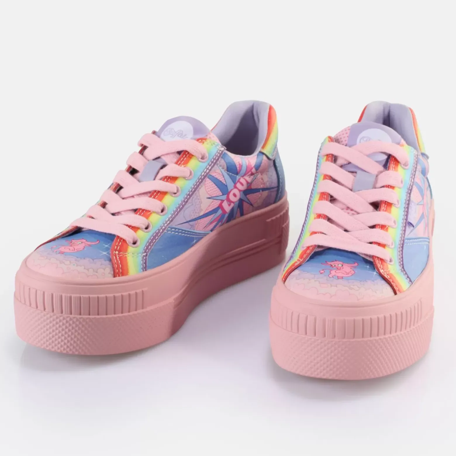 Discount BUFFALO Paired Graffiti Baskets Basses Veganes Purple Love Multicolore