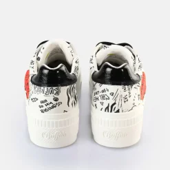 Cheap BUFFALO Paired Graffiti Baskets Basses Veganes Blanc/Noir Noir-Blanc