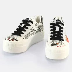 Cheap BUFFALO Paired Graffiti Baskets Basses Veganes Blanc/Noir Noir-Blanc