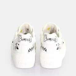 Outlet BUFFALO Paired Laceup Lo Baskets Basses Vegan Graffiti Blanc