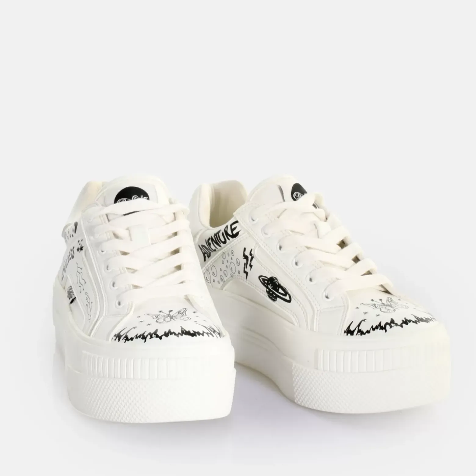 Outlet BUFFALO Paired Laceup Lo Baskets Basses Vegan Graffiti Blanc