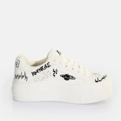 Outlet BUFFALO Paired Laceup Lo Baskets Basses Vegan Graffiti Blanc