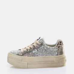 Clearance BUFFALO Paired Laceup Lo Baskets Basses Vegan Argent