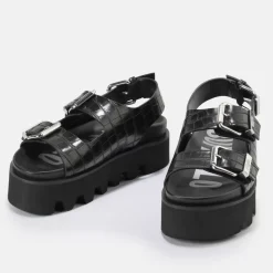 Cheap BUFFALO Perry On Sandales Plateforme Veganes Noir