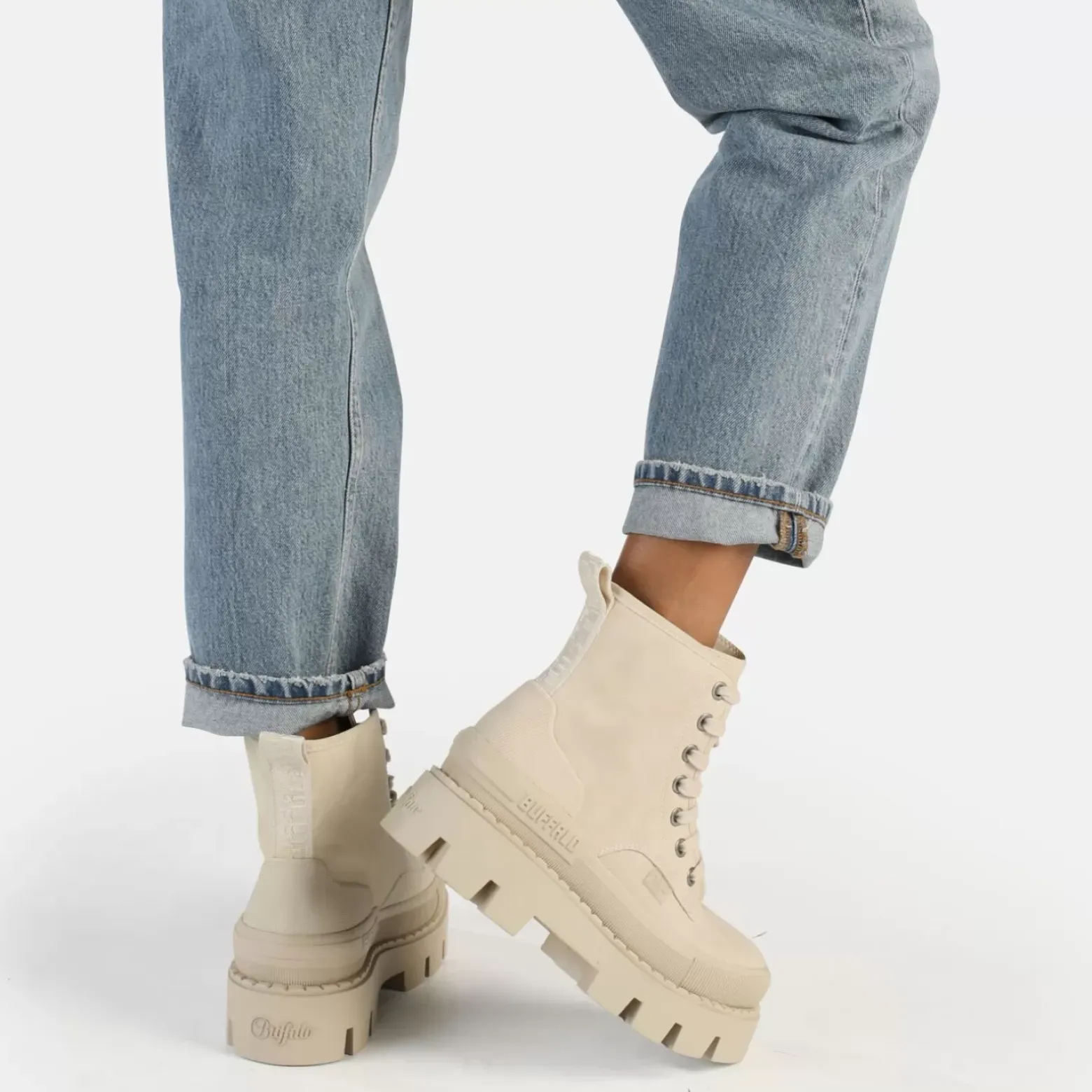 Best BUFFALO Raven Laceup Hi Bottines Vegan Noir Creme