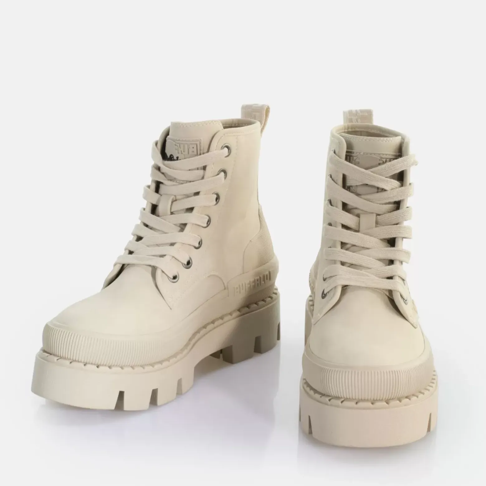 Best BUFFALO Raven Laceup Hi Bottines Vegan Noir Creme