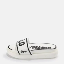 Fashion BUFFALO Rey Mules Veganes Blanc-Noir Noir-Blanc