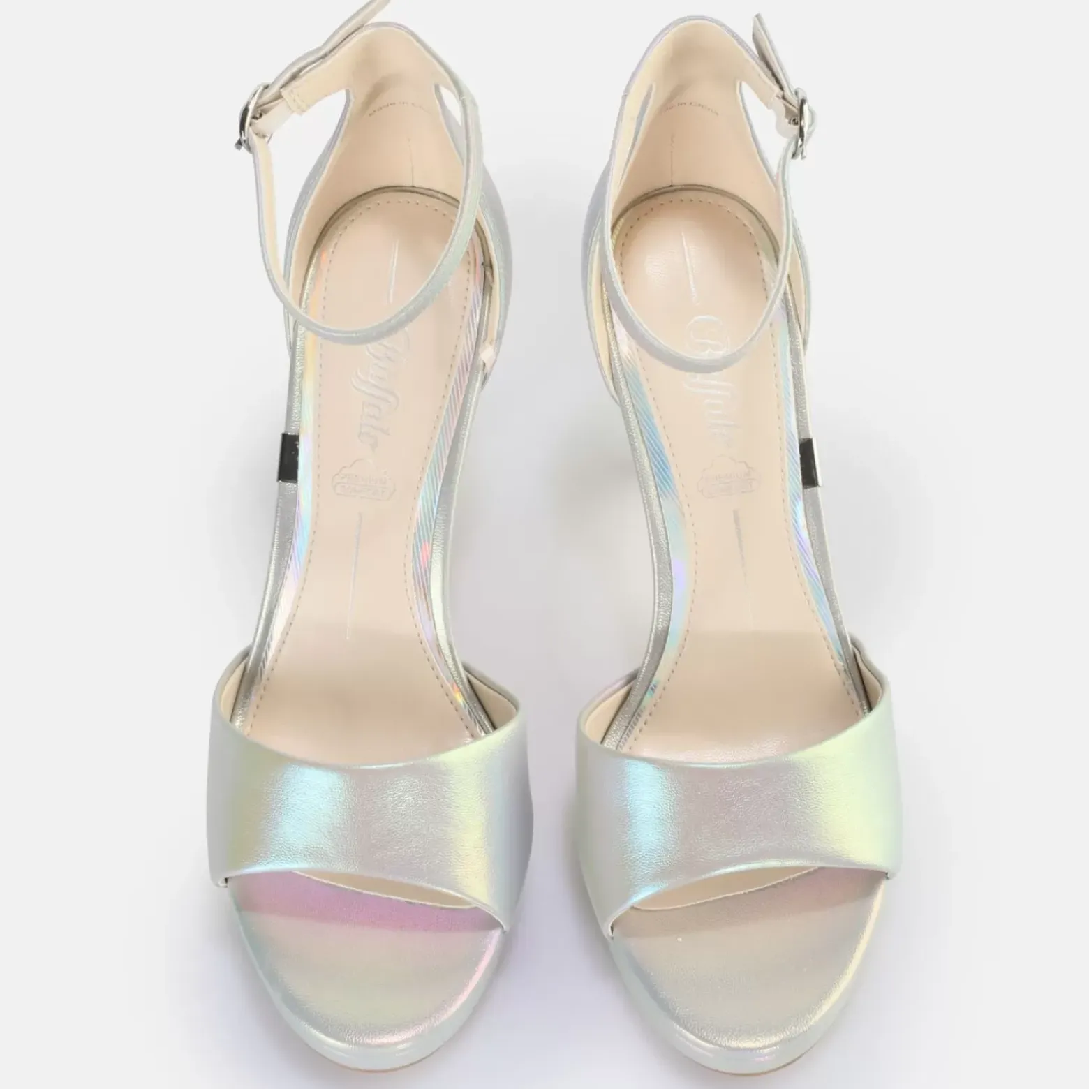 New BUFFALO Ronja Sandales A Talon Vegan Mermaid Blanc/Mermaid