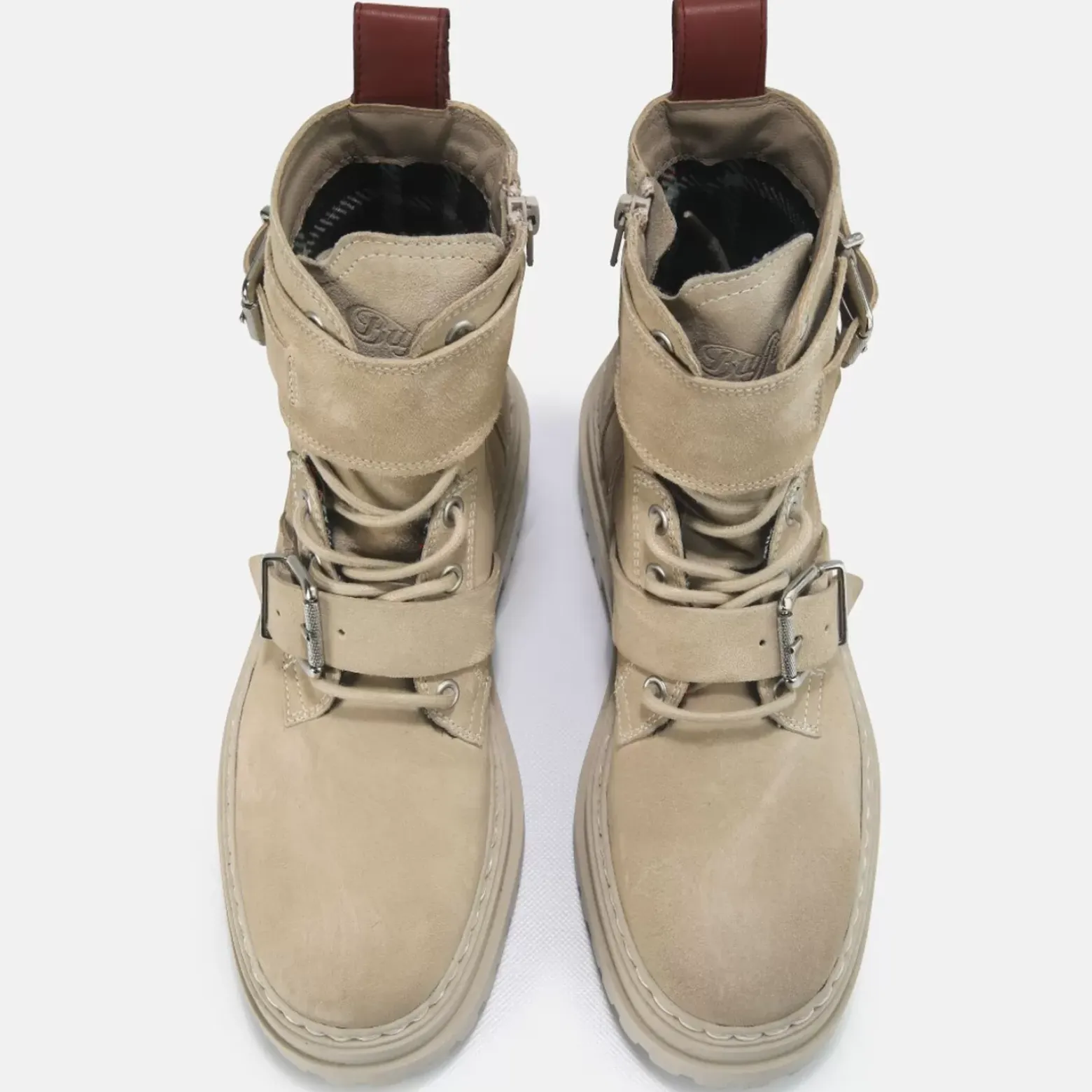 New BUFFALO Sari Bottines Cheville Cuir Suede Beige Multicolore