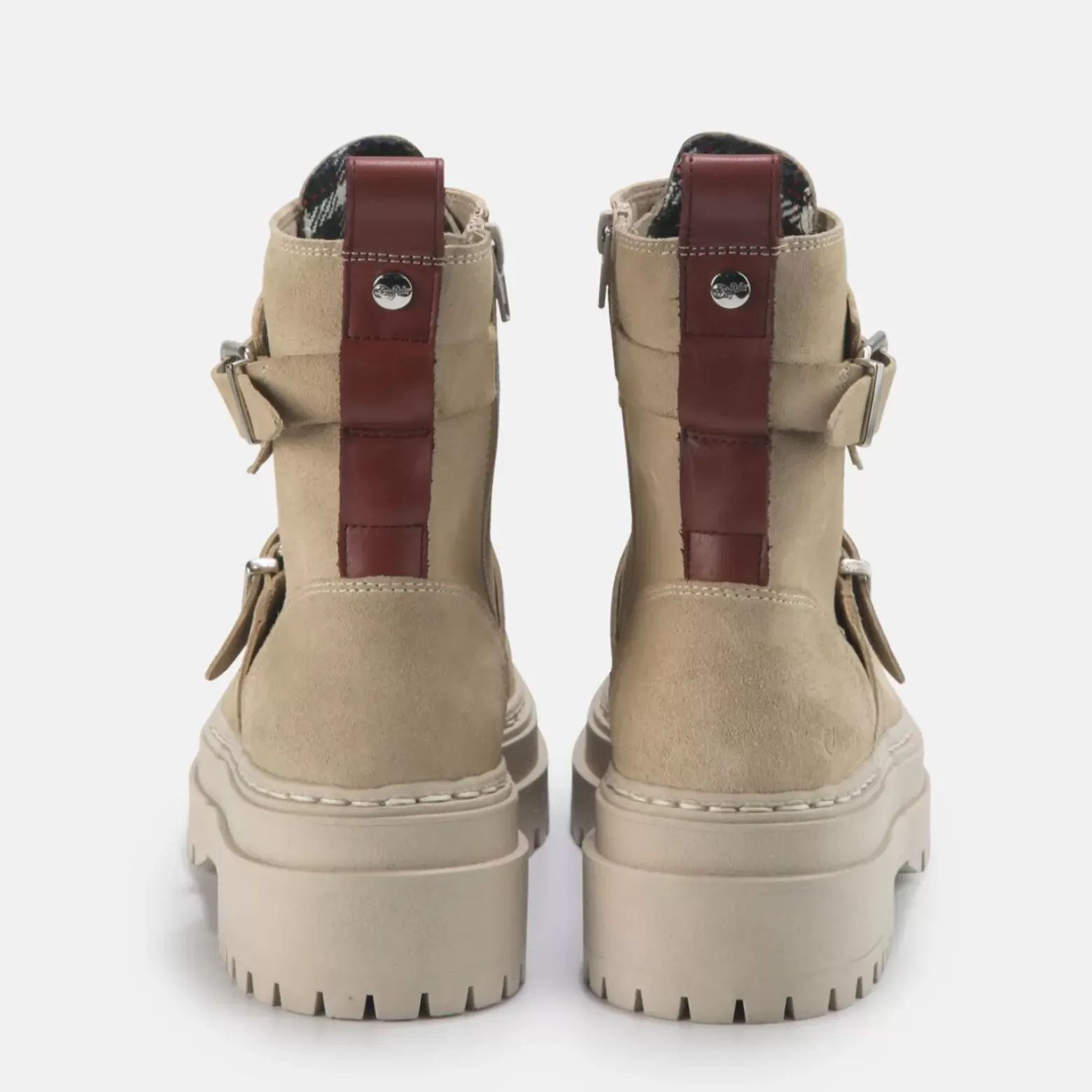 New BUFFALO Sari Bottines Cheville Cuir Suede Beige Multicolore