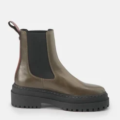 Discount BUFFALO Serena Bottines Chevilles Cuir Veau Kaki Beige