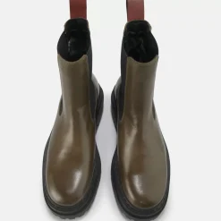 Discount BUFFALO Serena Bottines Chevilles Cuir Veau Kaki Beige