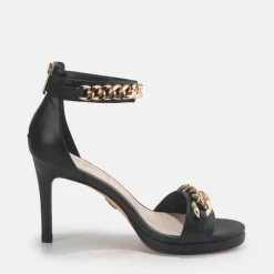 Cheap BUFFALO Serena Chain Sandales Talon Haut Veganes Noir