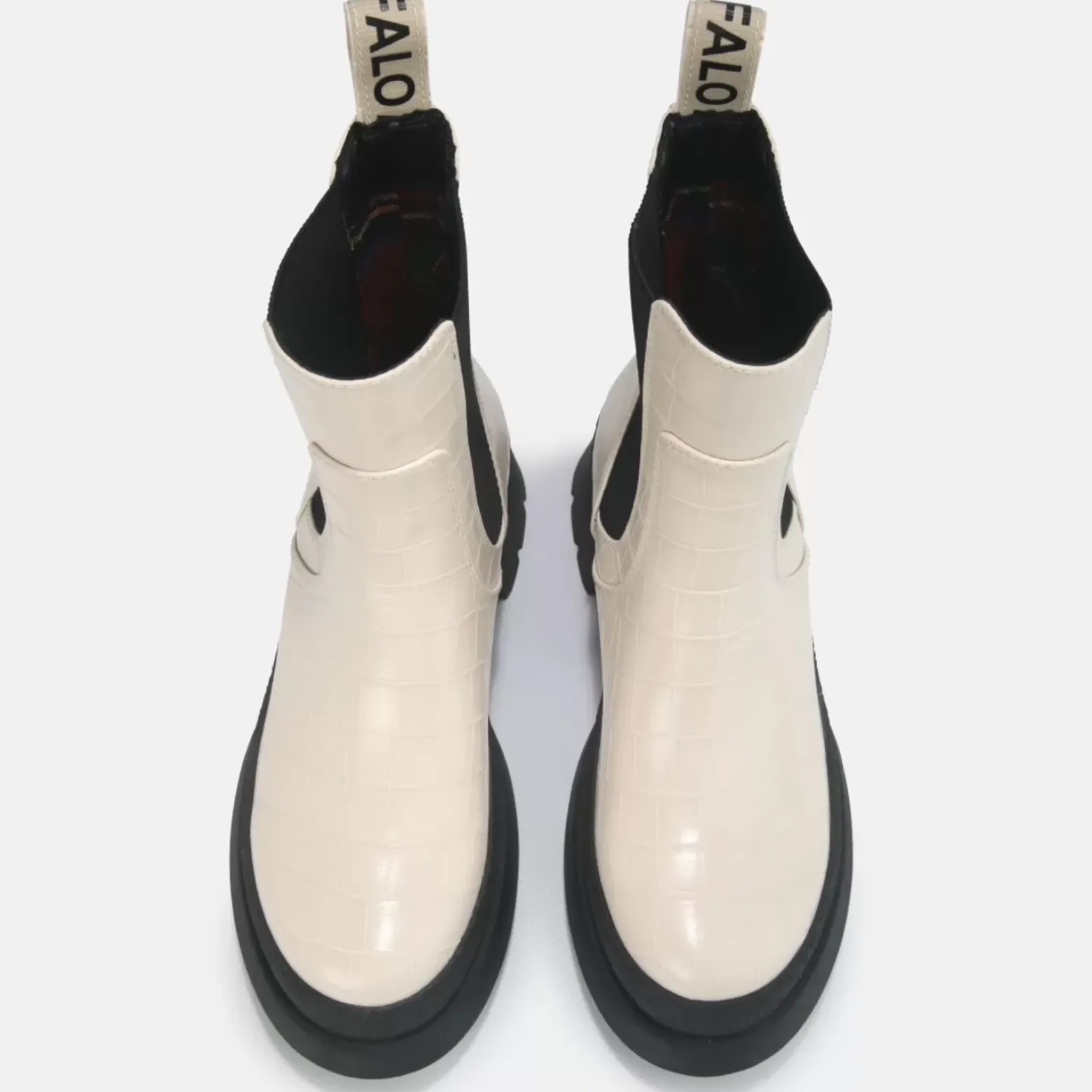 Hot BUFFALO Simona Bottines Plates Veganes Creme Aspect Croco Blanc