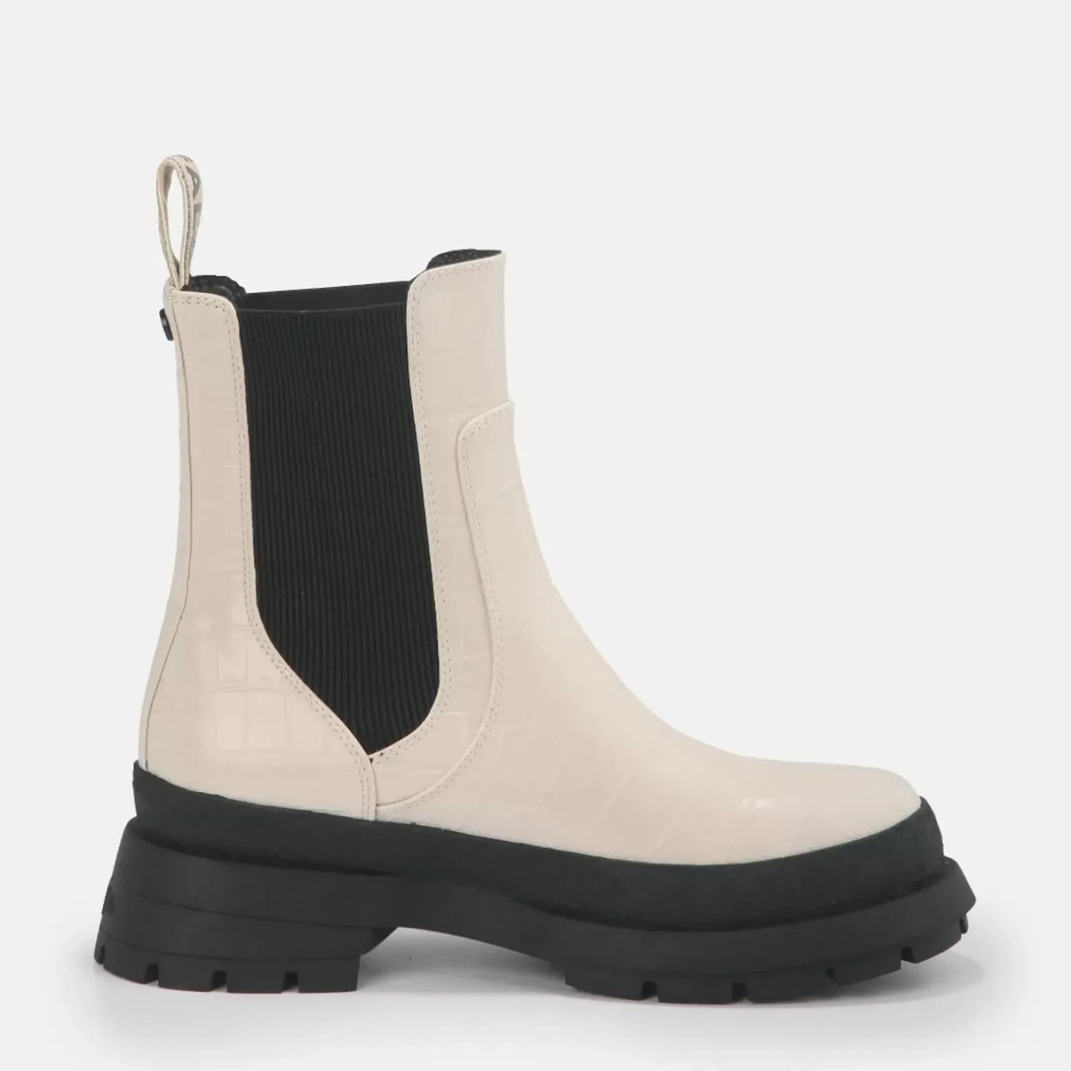 Hot BUFFALO Simona Bottines Plates Veganes Creme Aspect Croco Blanc