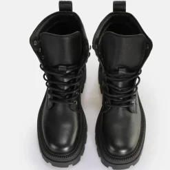 Best Sale BUFFALO Square Laceup Mid Bottines Noir