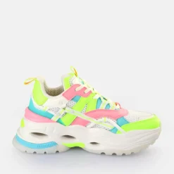 Cheap BUFFALO Triplet Hollow Baskets Basses Veganes Blanc/Fluo Multicolore White